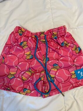Baseballism Kids Pink Baseball Candy Print Athletic Shorts